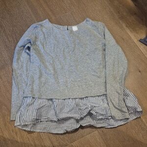 GAP Heather Gray Long Sleeve Kids Tee with Striped Ruffle